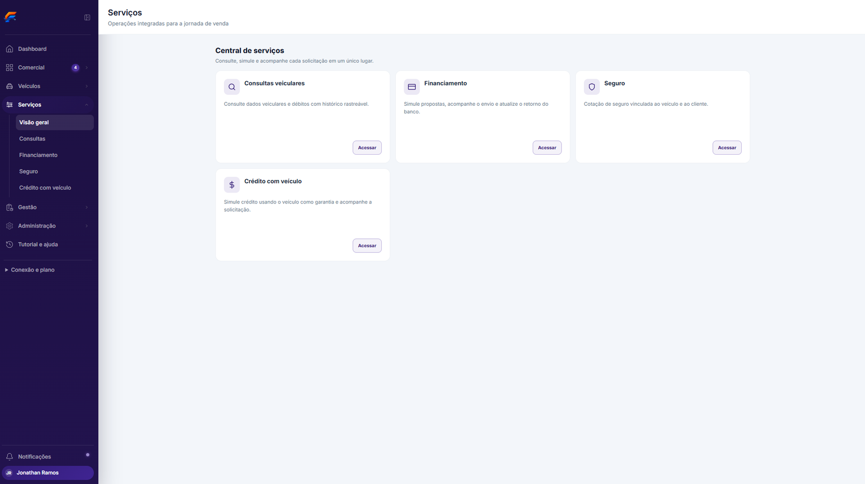Tela real do AutoApp — servicos